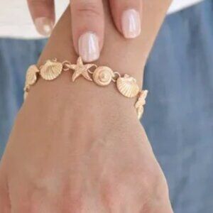 18kt Gold Over Sterling Sea Life Bracelet. 6"